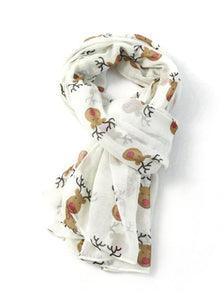 luscious scarves Off White Red Nose Reindeer Christmas Lightweight Scarf available in 4 Colours .