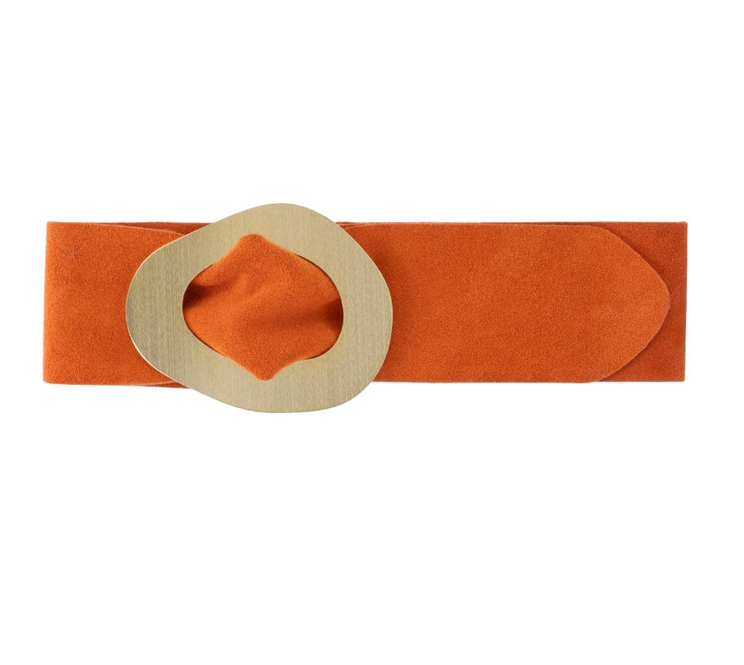 luscious scarves Orange Genuine Italian Suede Leather Wide Belt with Large Brushed Gold Buckle  , Various Colours Available .