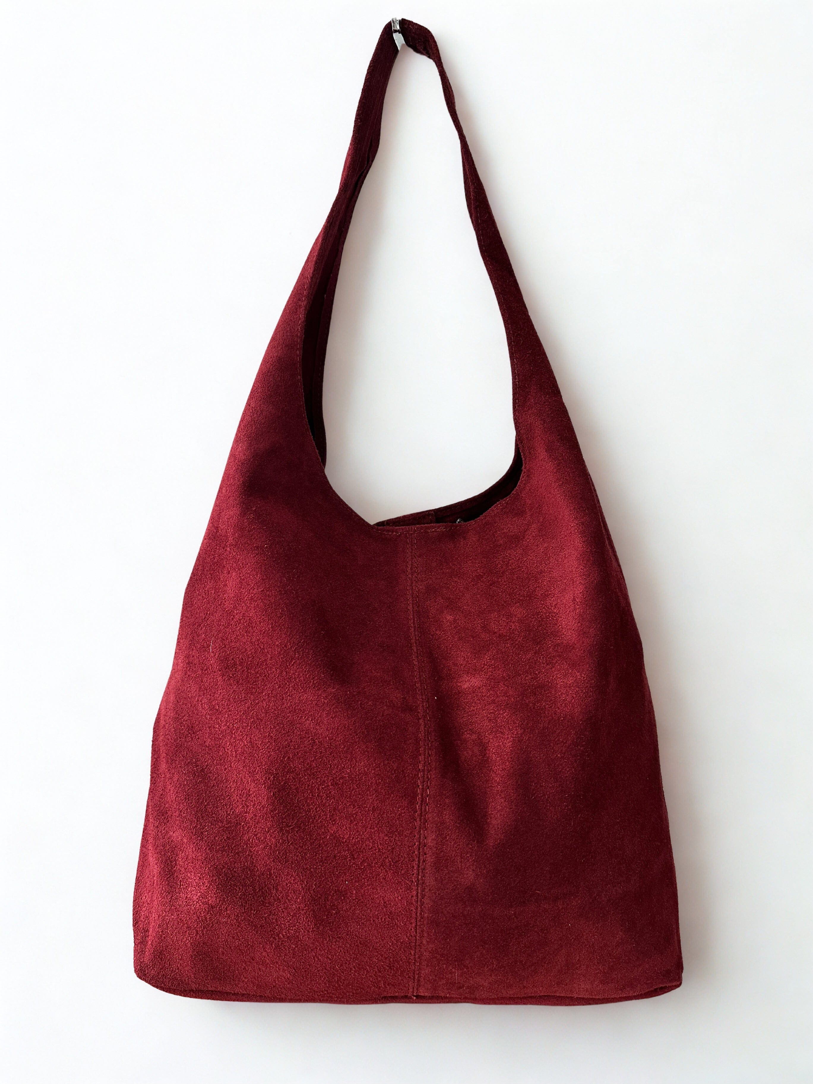 luscious scarves Oxblood Red Genuine Italian Suede Slouchy Hobo Bag available in 7 colours .