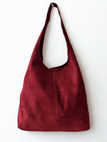 Load image into Gallery viewer, luscious scarves Oxblood Red Genuine Italian Suede Slouchy Hobo Bag available in 7 colours .
