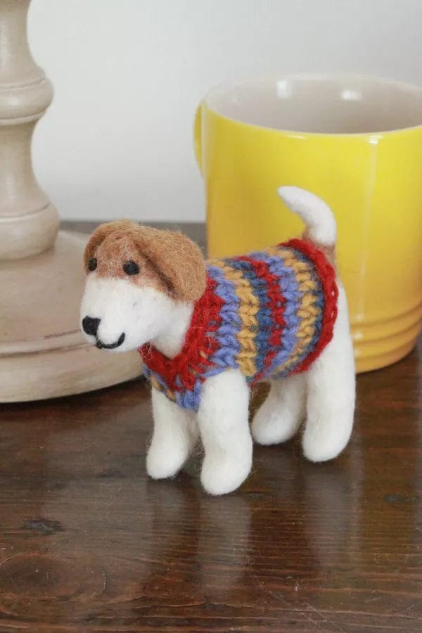 luscious scarves Pachamama Jack in a Jumper, Jack Russell Dog Ornament, Handmade, Fairtrade