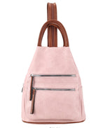 Load image into Gallery viewer, luscious scarves Pale Pink Faux Vegan Leather Triangular Backpack with Double Front Pockets, Available in 10 colours.
