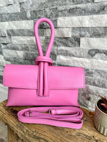 Load image into Gallery viewer, luscious scarves Pastel Pink Italian Leather Clutch Bag , Evening Bag with Loop Handle
