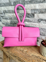 Load image into Gallery viewer, luscious scarves Pastel Pink Italian Leather Clutch Bag , Evening Bag with Loop Handle
