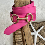 Load image into Gallery viewer, luscious scarves Pink Slim Italian Leather Belt With Gold Buckle .
