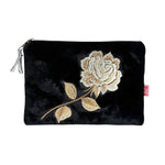Load image into Gallery viewer, luscious scarves Purses Black Lua Velvet Purse with an Embroidered Rose Design.

