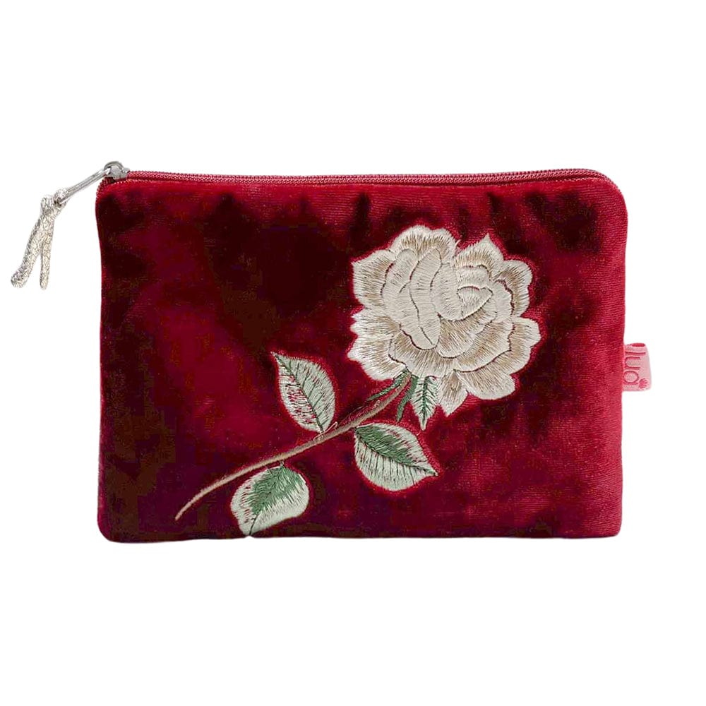 luscious scarves Purses Burgundy Lua Velvet Purse with an Embroidered Rose Design.