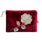 Load image into Gallery viewer, luscious scarves Purses Burgundy Lua Velvet Purse with an Embroidered Rose Design.
