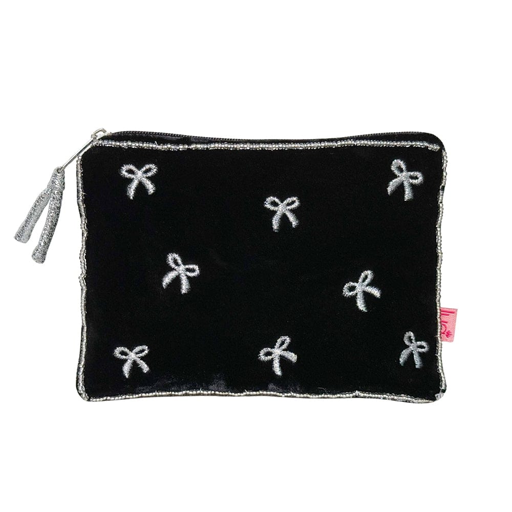 luscious scarves Purses Lua Black Embroidered Purse with Silver Bows Design