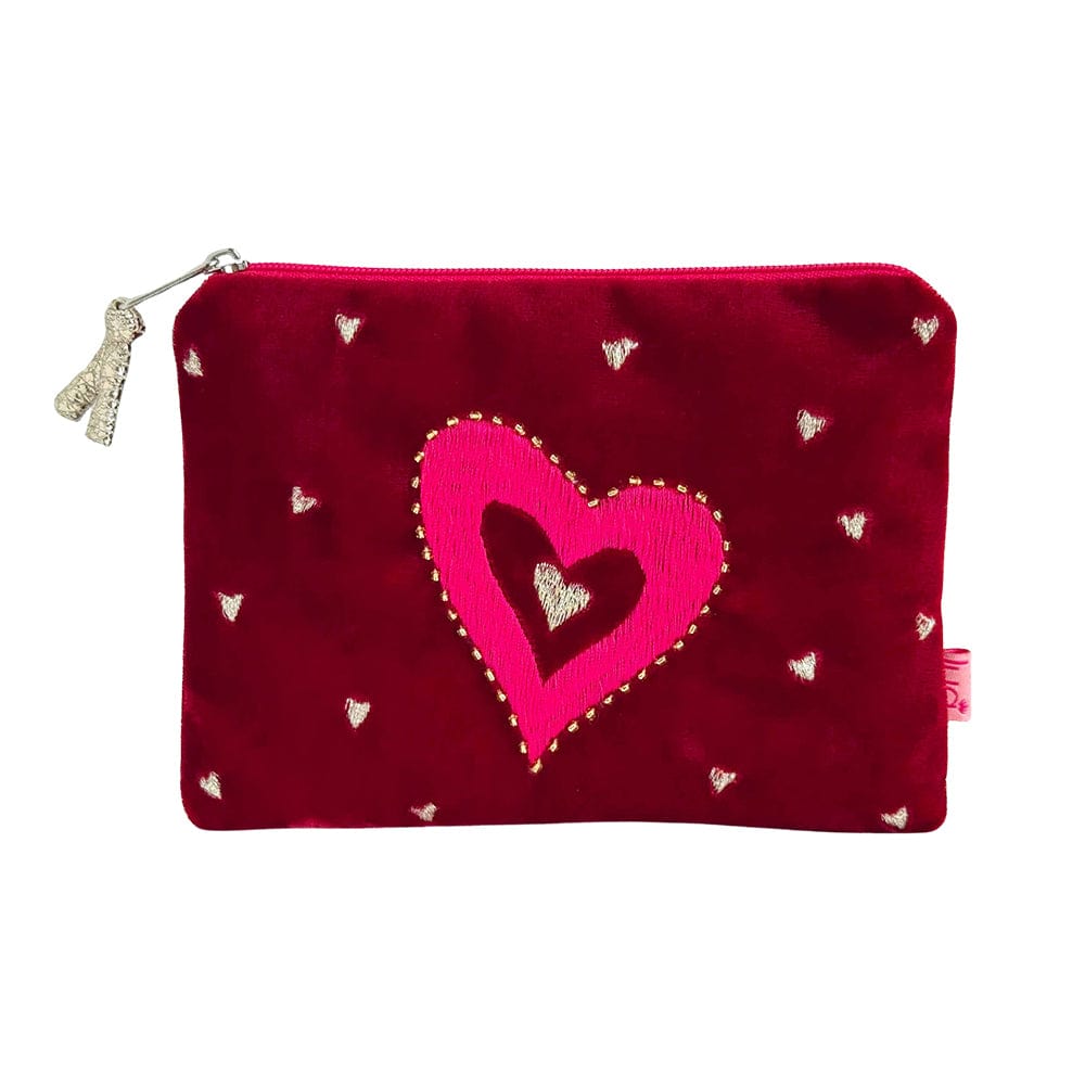 luscious scarves Purses Lua Deep Red Embroidered Sparkly Hearts Design Purse.