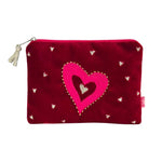 Load image into Gallery viewer, luscious scarves Purses Lua Deep Red Embroidered Sparkly Hearts Design Purse.
