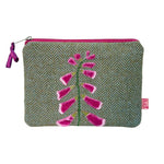 Load image into Gallery viewer, luscious scarves Purses Lua Large Green Herringbone Purse with a Pink Velvet Foxglove Design.
