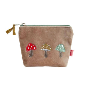luscious scarves Purses Lua Pale Mink Velvet Mini Purse with a Trio of Mushrooms Design.