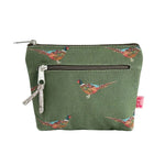 Load image into Gallery viewer, luscious scarves Purses Lua Printed Mini Double Zip Purse, Moss Green with a Pheasants Design.

