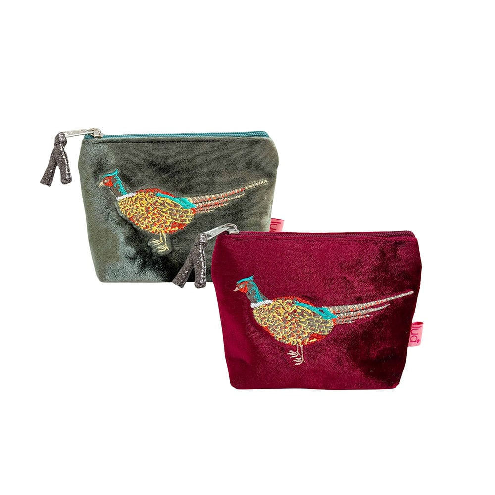 luscious scarves Purses Lua Small Velvet Coin Purse with an Embroidered Pheasants Design