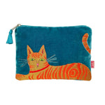 Load image into Gallery viewer, luscious scarves Purses Lua Teal Blue Purse with an Embroidered / Applique Ginger Cat Design.
