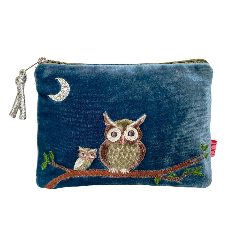 luscious scarves Purses Lua Teal Velvet with Applique and Embroidered Owl Design.