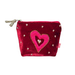 Load image into Gallery viewer, luscious scarves Purses Lua Velvet Deep Red Mini Purse with an Embroidered Heart Design.
