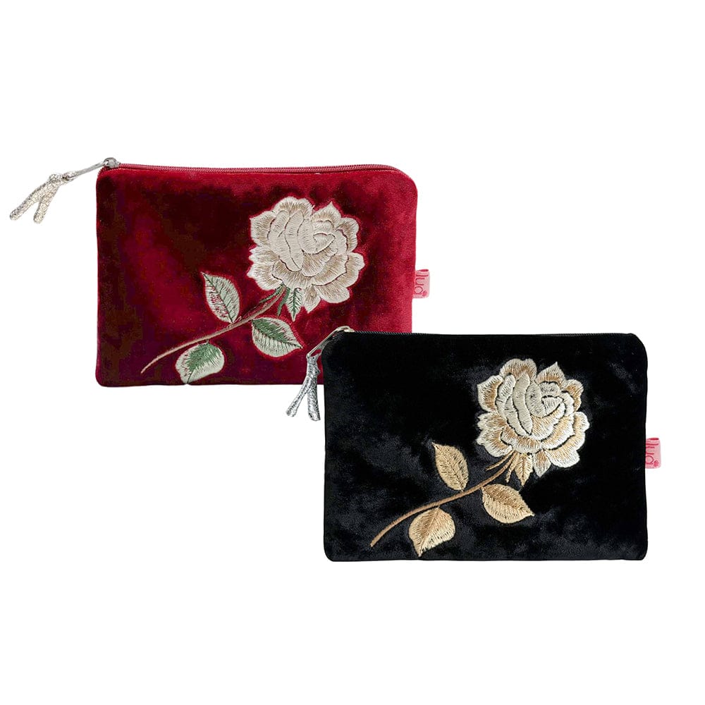 luscious scarves Purses Lua Velvet Purse with an Embroidered Rose Design.