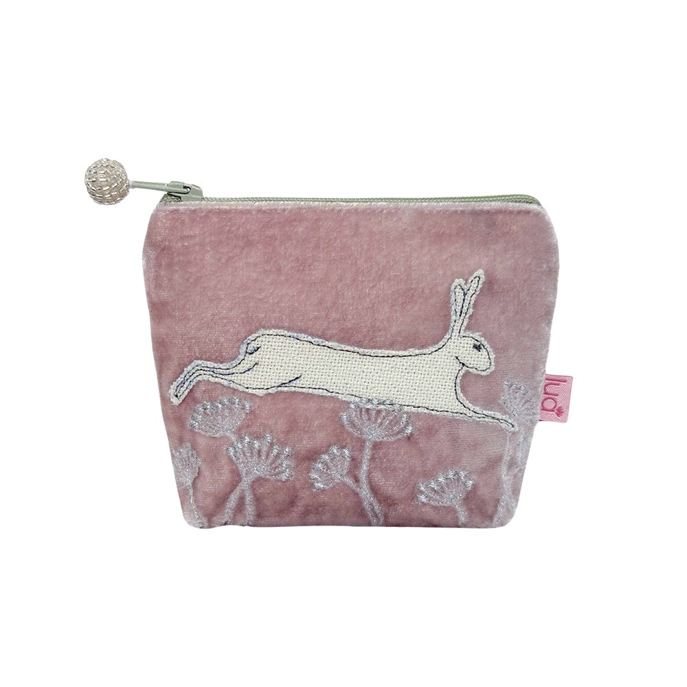 luscious scarves Purses Pale Pink Lua Leaping Hares Mini Purse , Soft Velvet Fabric