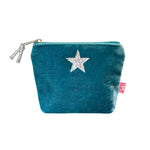 Load image into Gallery viewer, luscious scarves Purses Teal Lua Velvet Mini Purse with a Foil Star Design.
