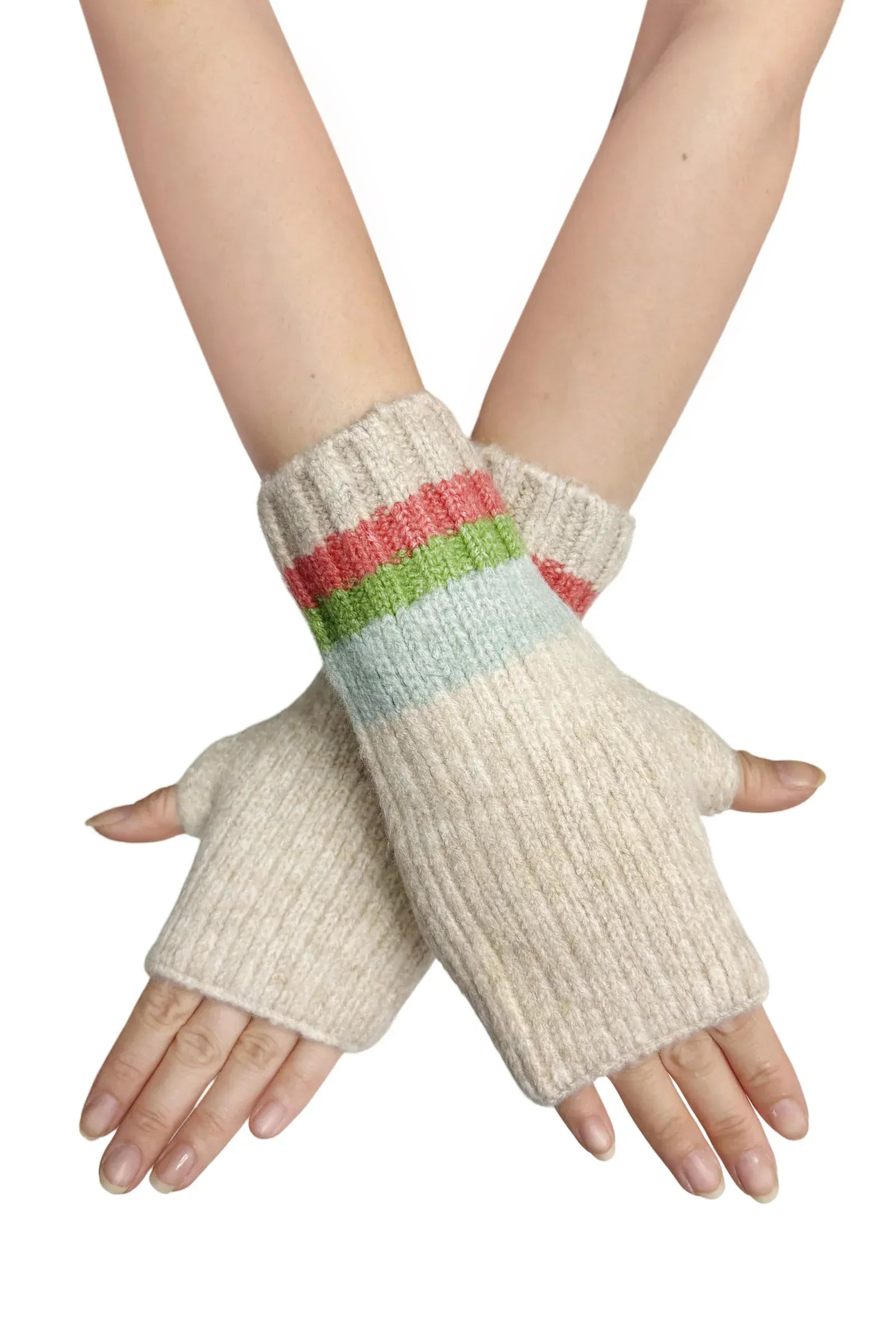 luscious scarves Rainbow Stripe Wool Blend Hat, Scarf & Fingerless Glove Set