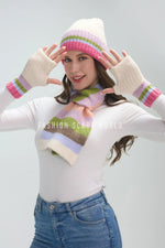 Load image into Gallery viewer, luscious scarves Rainbow Stripe Wool Blend Hat, Scarf &amp; Fingerless Glove Set
