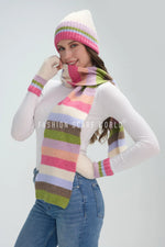 Load image into Gallery viewer, luscious scarves Rainbow Stripe Wool Blend Hat, Scarf &amp; Fingerless Glove Set
