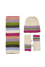 Load image into Gallery viewer, luscious scarves Rainbow Stripe Wool Blend Hat, Scarf &amp; Fingerless Glove Set
