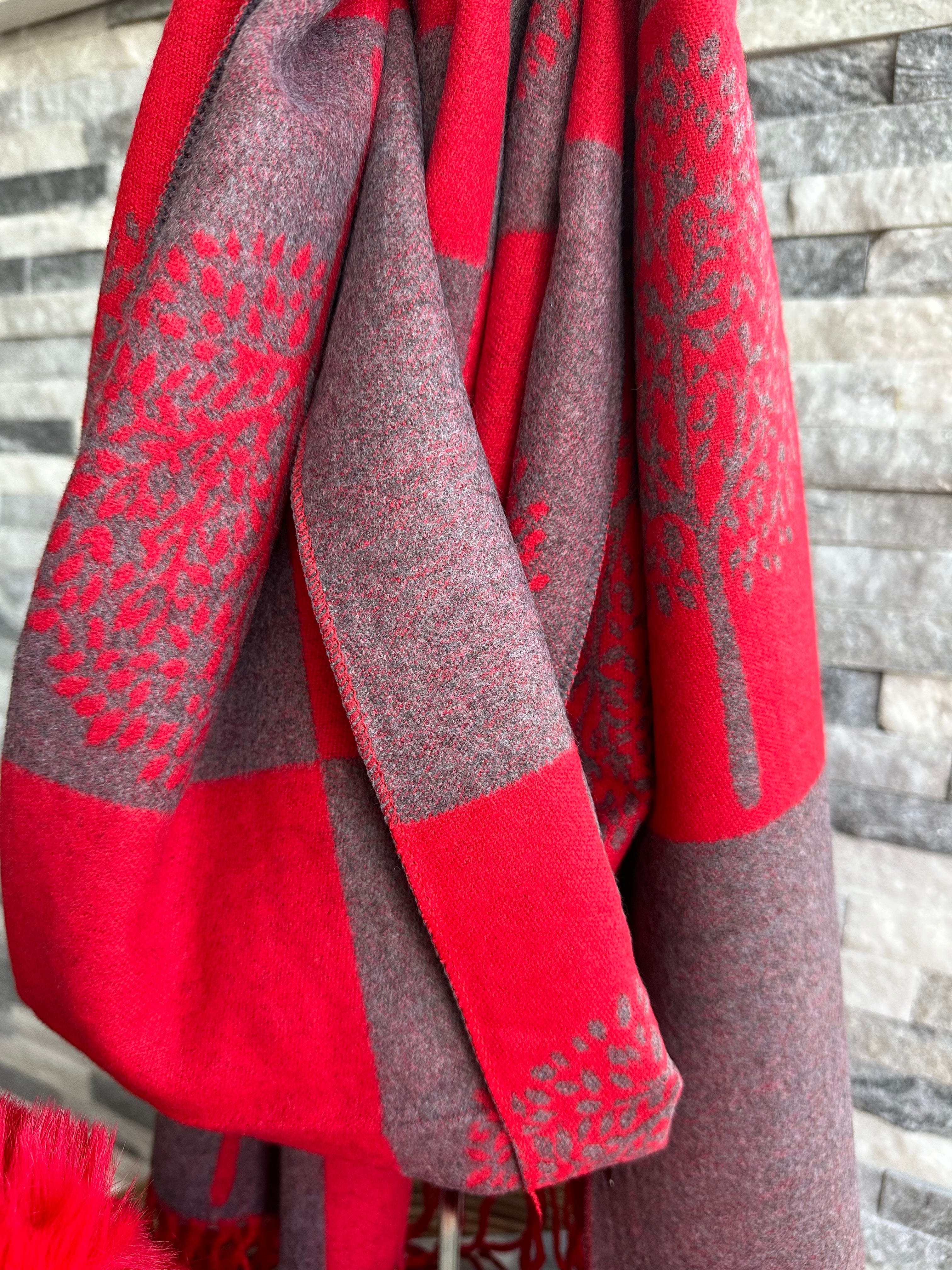 luscious scarves Red Cashmere Blend Mulberry Tree Scarf , Hat and Gloves Set