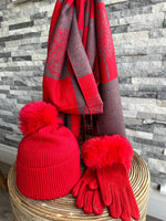 Load image into Gallery viewer, luscious scarves Red Cashmere Blend Mulberry Tree Scarf , Hat and Gloves Set
