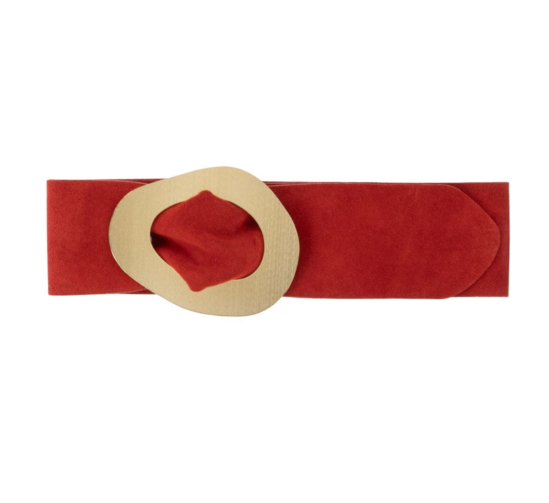 luscious scarves Red Genuine Italian Suede Leather Wide Belt with Large Brushed Gold Buckle  , Various Colours Available .
