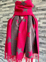 Load image into Gallery viewer, luscious scarves Reversible Hot Pink and Grey Stars Scarf/Shawl Cashmere Blend
