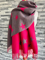 Load image into Gallery viewer, luscious scarves Reversible Hot Pink and Grey Stars Scarf/Shawl Cashmere Blend
