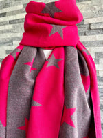 Load image into Gallery viewer, luscious scarves Reversible Hot Pink and Grey Stars Scarf/Shawl Cashmere Blend
