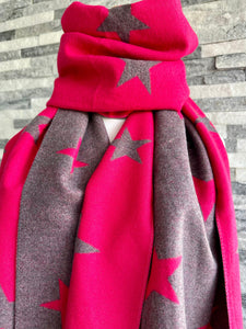 luscious scarves Reversible Hot Pink and Grey Stars Scarf/Shawl Cashmere Blend
