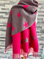 Load image into Gallery viewer, luscious scarves Reversible Hot Pink and Grey Stars Scarf/Shawl Cashmere Blend
