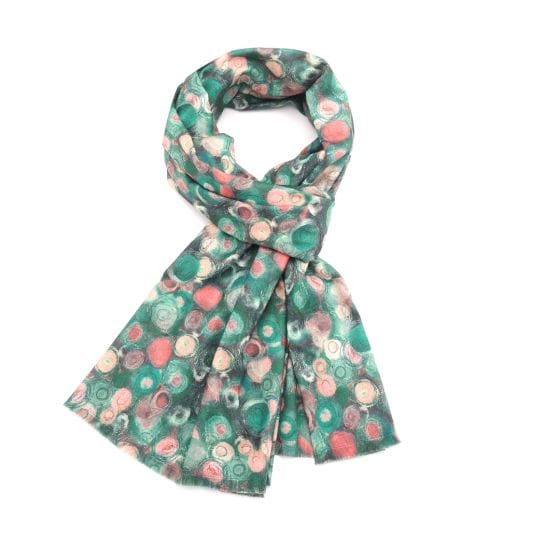 luscious scarves Scarf Green , Coral and Brown , Jumping Circles Scarf 24340