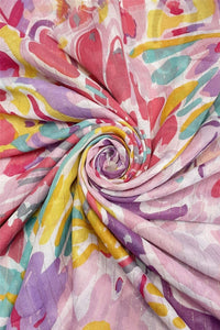 luscious scarves scarf Ladies Bold Floral & Metallic Thread Print Light Weight Scarf Lilac, Yellow , Mint and Pink