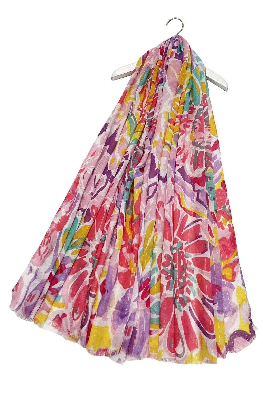 luscious scarves scarf Ladies Bold Floral & Metallic Thread Print Light Weight Scarf Lilac, Yellow , Mint and Pink