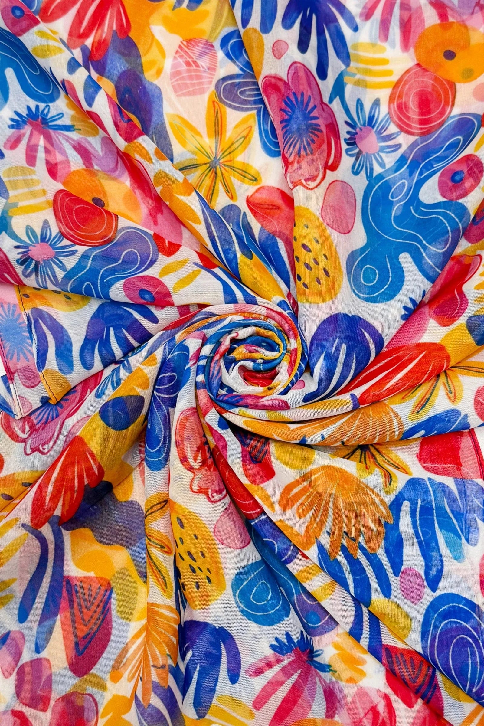 luscious scarves scarf Ladies Bright Floral and Cactus Print Light Weight Scarf Yellow, Blue and Red.