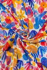 Load image into Gallery viewer, luscious scarves scarf Ladies Bright Floral and Cactus Print Light Weight Scarf Yellow, Blue and Red.
