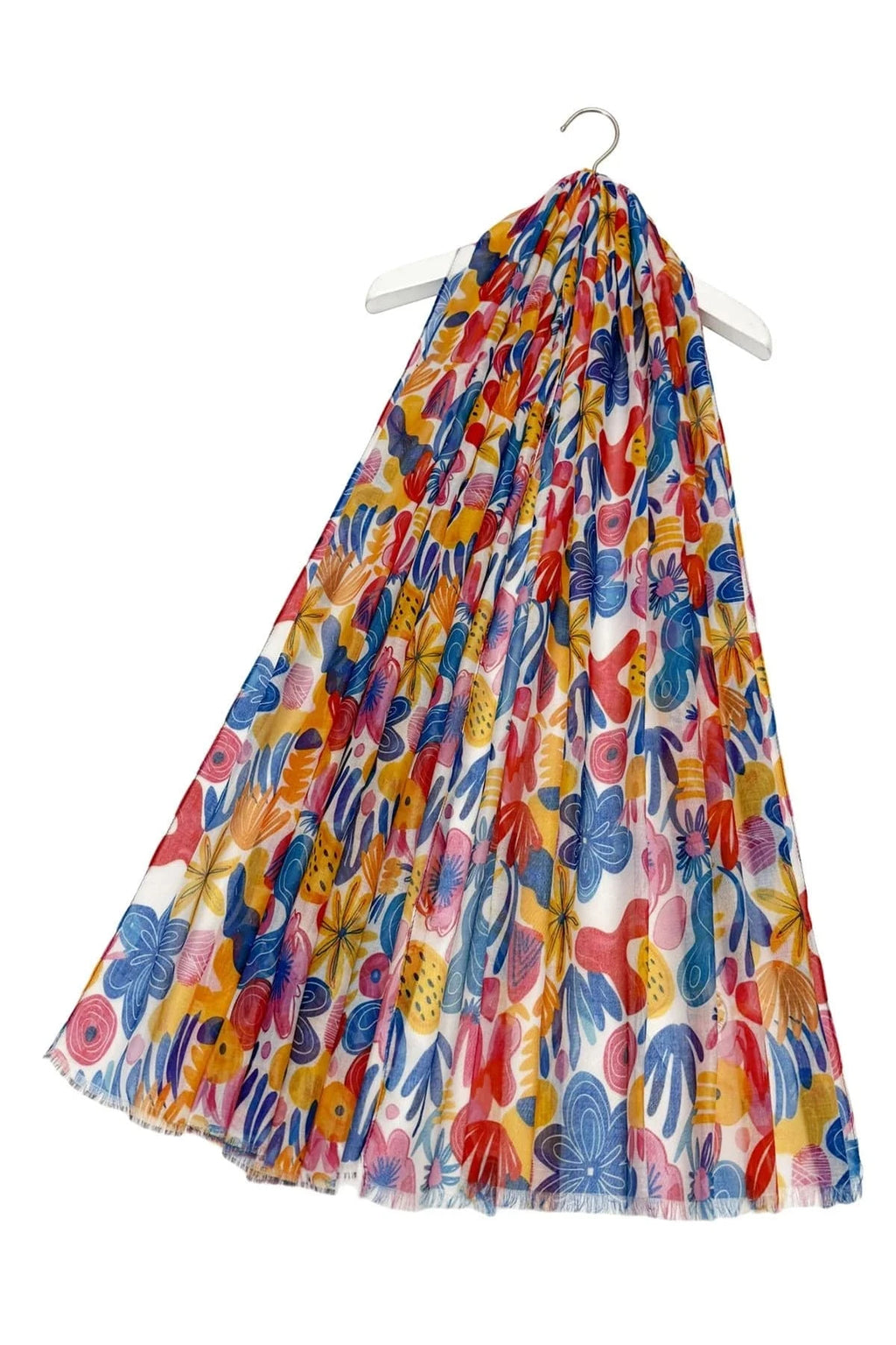 luscious scarves scarf Ladies Bright Floral and Cactus Print Light Weight Scarf Yellow, Blue and Red.