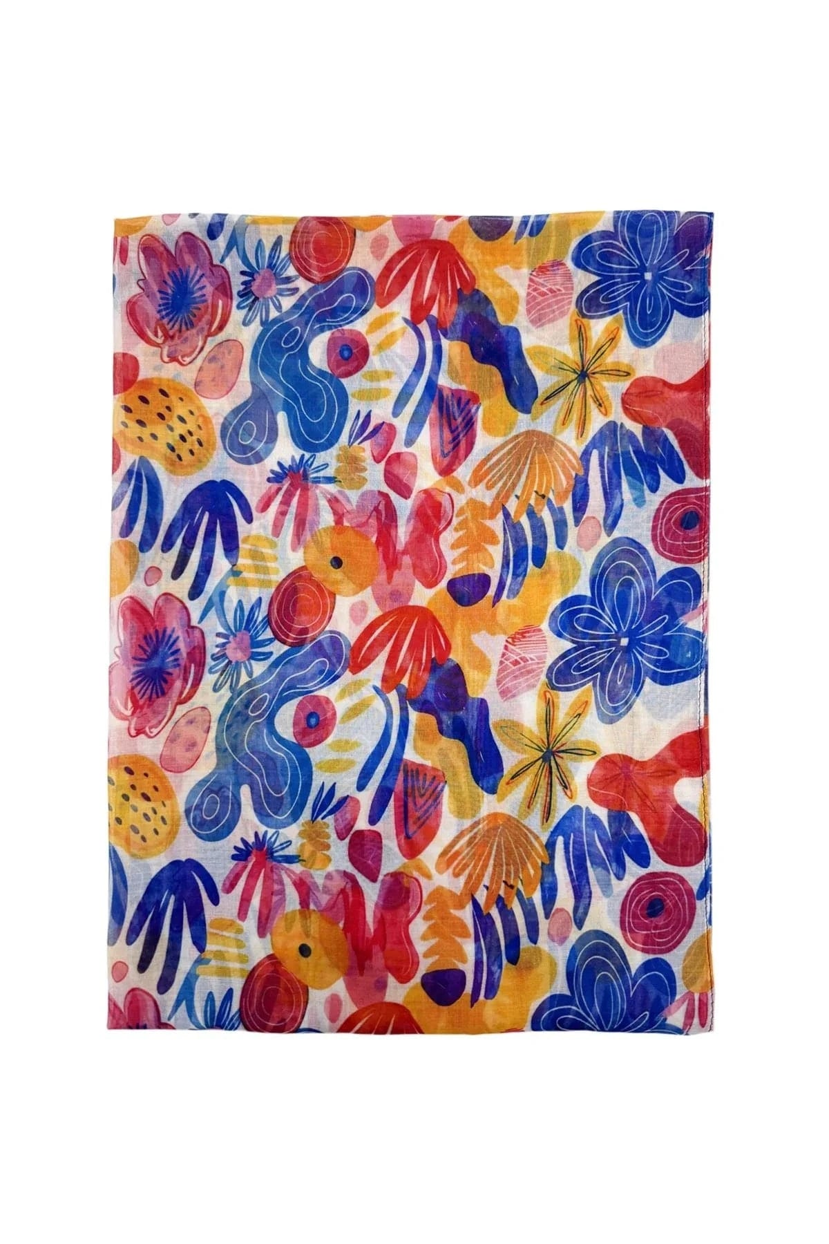 luscious scarves scarf Ladies Bright Floral and Cactus Print Light Weight Scarf Yellow, Blue and Red.