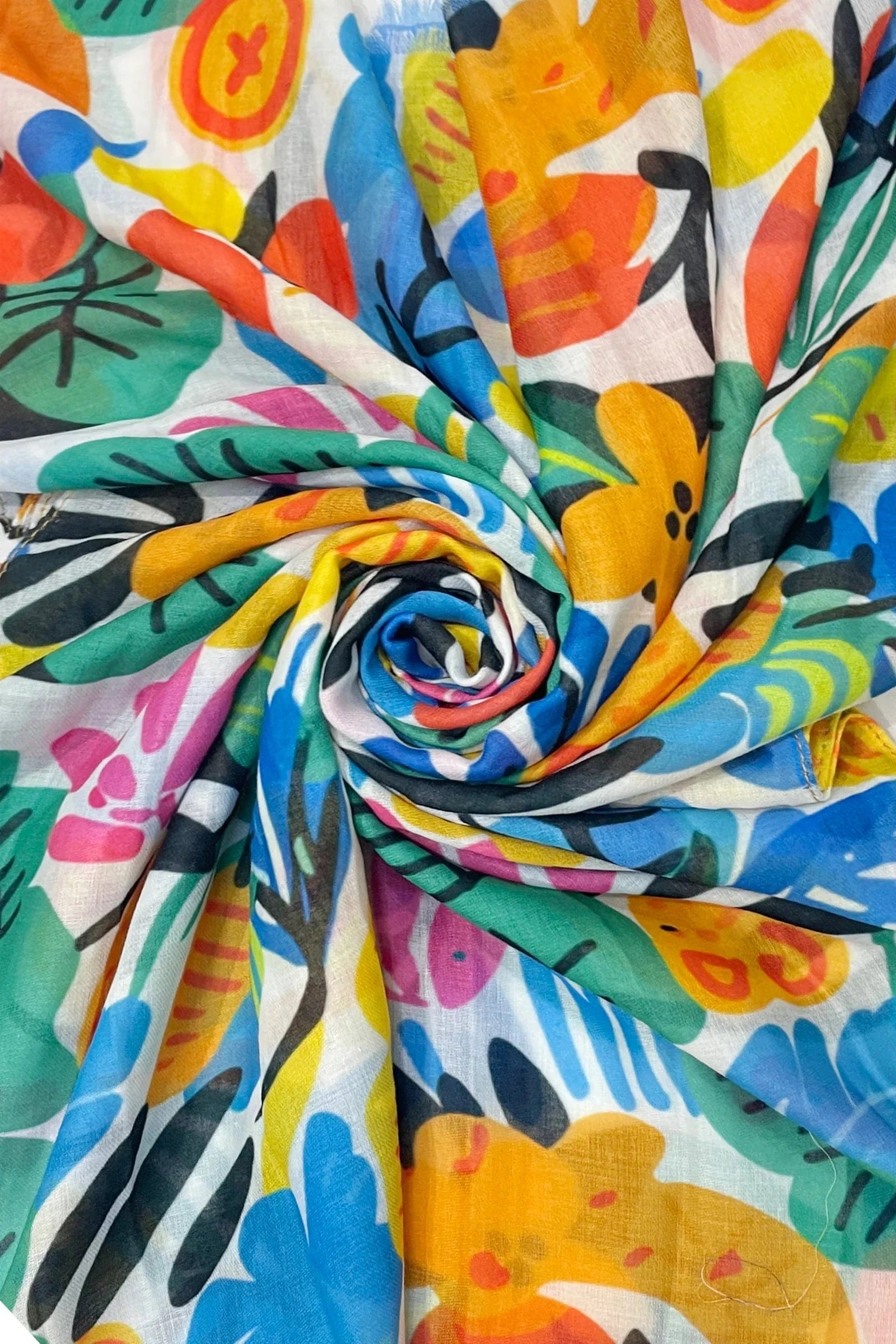 luscious scarves scarf Ladies Bright Illustrated Summer Floral Light Weight Scarf White, Green, Yellow and Red
