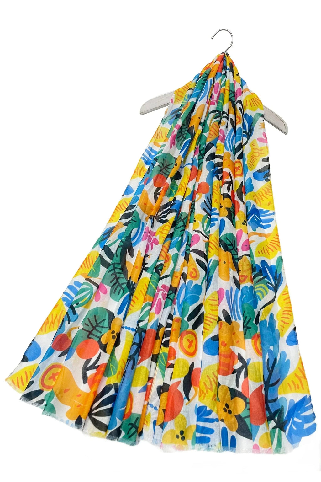 luscious scarves scarf Ladies Bright Illustrated Summer Floral Light Weight Scarf White, Green, Yellow and Red