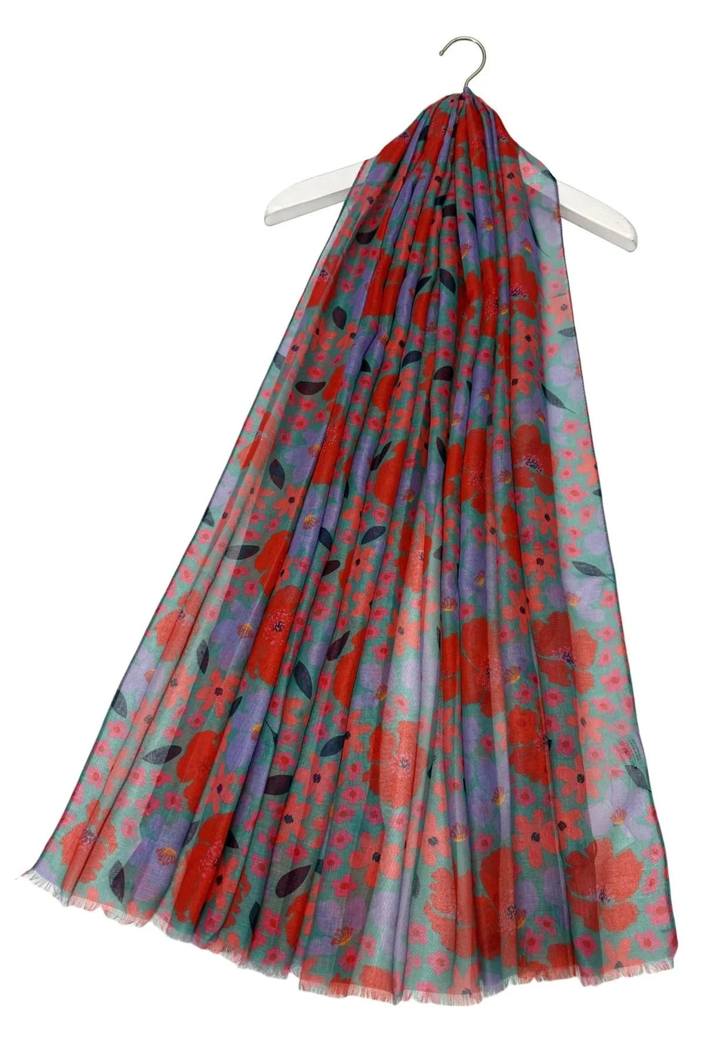 luscious scarves scarf Ladies Cute Floral Print Light Weight Scarf Green , Navy and Red