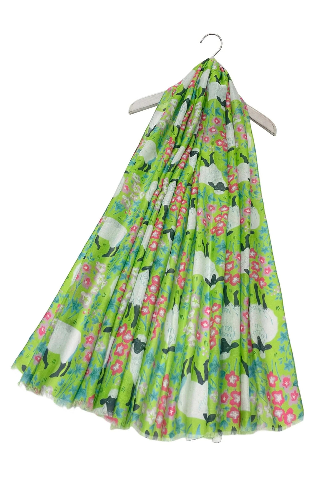 luscious scarves scarf Ladies Cute Sheep and Spring Floral Print Light Weight Scarf, Green