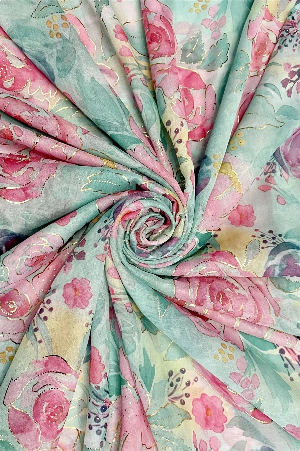 luscious scarves scarf Ladies Delicate Rose Foiled Printed Light Weight Scarf. Aqua and Pink.