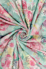 Load image into Gallery viewer, luscious scarves scarf Ladies Delicate Rose Foiled Printed Light Weight Scarf. Aqua and Pink.
